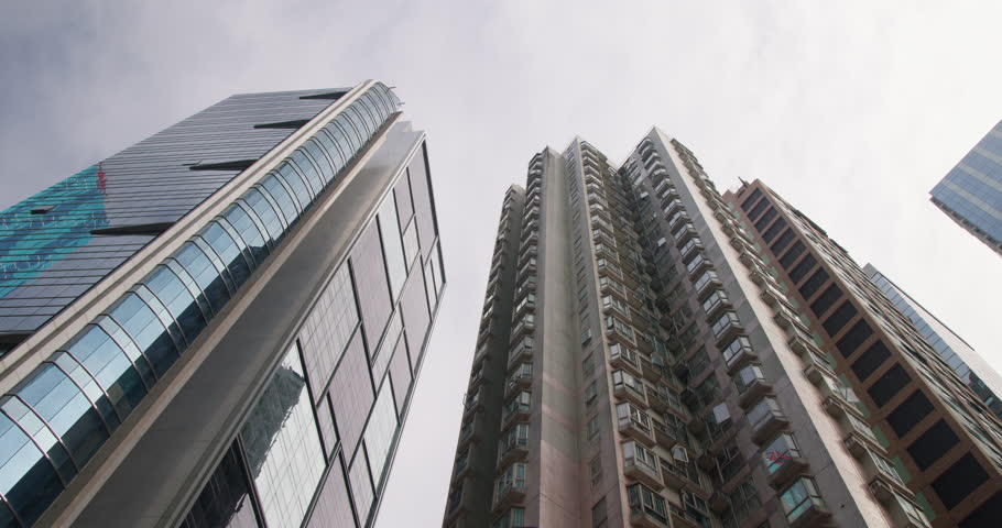 Low Angle Cityview of Tall Buildings in Hong Kong