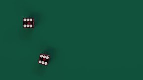 A slow-motion shot captures two red dice rolling across a green game table. Top view of dices as they tumble gracefully, both landing on sixes, creating a moment of suspense and luck. 3D Illustration - Powered by Shutterstock - Get 15% off with code: PIKWIZARD15