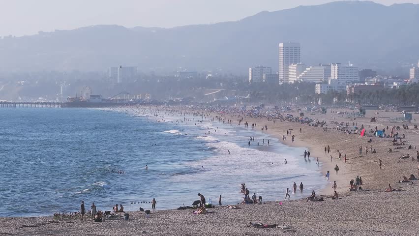 Aerial view of the Venice beach in Los Angeles California, USA. Beautiful summer time at the Venice beach with people enjoying nice weather, beach and the ocean.