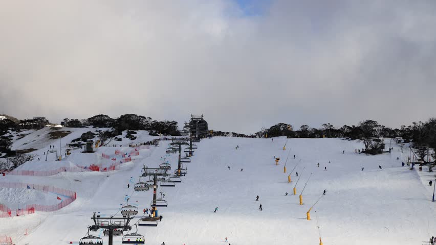 Fast motion timelapse of winter snow sports in Perisher valley ski resort, Australia.
