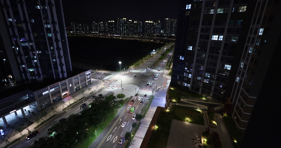 City street at night. Shot in South Korea