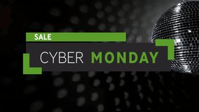 Cyber Monday sale animation over dark background with disco ball. shopping, discounts, promotion, online, ecommerce, advertisement - Powered by Shutterstock - Get 15% off with code: PIKWIZARD15