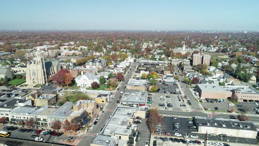 An aerial view of downtown Rockville Centre in Nassau County, NY on Long Island