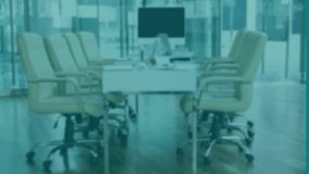 Animating global data analytics over empty office conference room. Technology, innovation, business, digital, modern - Powered by Shutterstock - Get 15% off with code: PIKWIZARD15