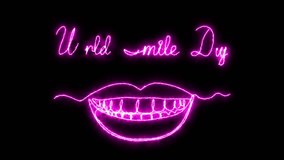 World Smile Day.Abstract smile. Self drawing animation one continuous line draw, logo. neon pink luminous sign - Powered by Shutterstock - Get 15% off with code: PIKWIZARD15