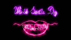 World Smile Day.Abstract smile. Self drawing animation one continuous line draw, logo. neon pink luminous sign - Powered by Shutterstock - Get 15% off with code: PIKWIZARD15