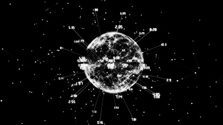 Rotating globe with data points and numbers, global network animation. Globalization, connectivity, technology, digital, innovation, communication