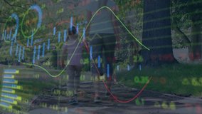Walking in park, people with financial data charts animation overlay. Business, finance, technology, analytics, outdoor, motion graphics - Powered by Shutterstock - Get 15% off with code: PIKWIZARD15