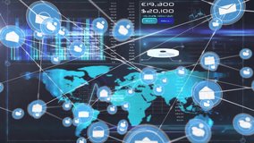 Global communication and financial data analysis animation over world map and charts. finance, technology, digital - Powered by Shutterstock - Get 15% off with code: PIKWIZARD15