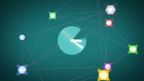 Clock animation with geometric shapes and medical icons over network connections. healthcare, technology - Powered by Shutterstock - Get 15% off with code: PIKWIZARD15
