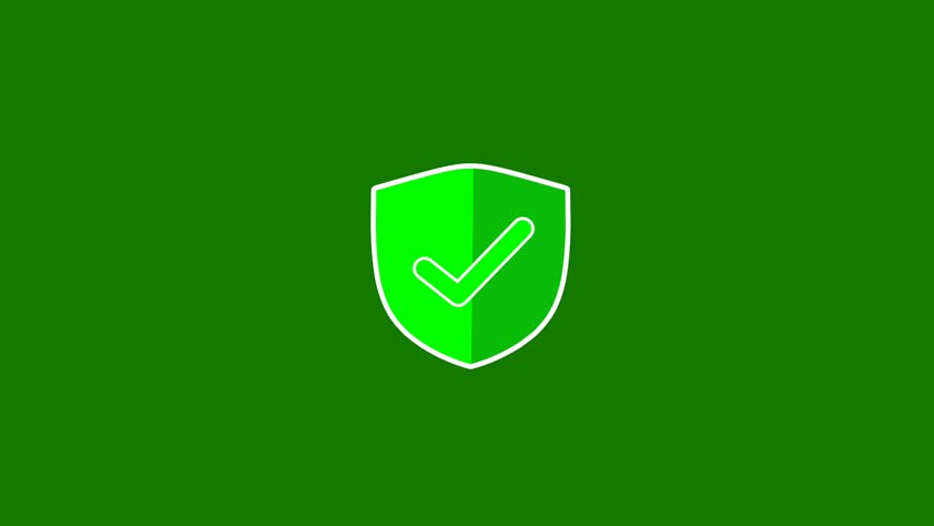 Green screen animation of a green protection shield icon with a check mark