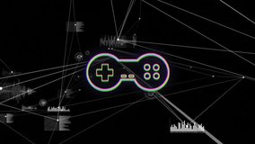 Game controller animation over network of connections and data processing. Technology, gaming, connectivity, networking, digital, innovation - Powered by Shutterstock - Get 15% off with code: PIKWIZARD15