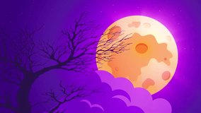 Motion graphic featuring bats flying toward a full moon, with spooky dried trees and clouds in the background. Perfect for Halloween themed, horror content, or atmospheric intros - Powered by Shutterstock - Get 15% off with code: PIKWIZARD15