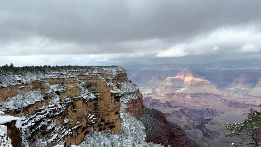 A snowy winter day at Grand Canyon National Park, Arizona