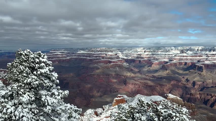A snowy winter day at Grand Canyon National Park, Arizona