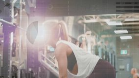 Lifting weights in gym, fitness data animation over exercise equipment background. training, workout, weightlifting, technology - Powered by Shutterstock - Get 15% off with code: PIKWIZARD15