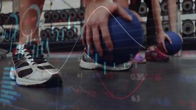 Exercising in gym, people with financial data processing animation overlay. Fitness, workout, technology, business, finance, training - Powered by Shutterstock - Get 15% off with code: PIKWIZARD15