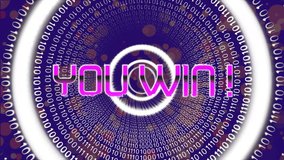 You win! text animation over binary code tunnel background, creating dynamic effect. Achievement, victory, technology, digital, success - Powered by Shutterstock - Get 15% off with code: PIKWIZARD15