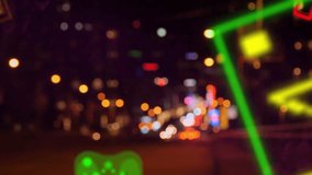 Colorful geometric shapes and symbols animation over blurred city lights at night. Abstract, modern, design, graphic, urban, vibrant - Powered by Shutterstock - Get 15% off with code: PIKWIZARD15