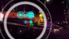 Animating neon gaming icons over city street at night. animation, urban, futuristic, cityscape, technology, glowing - Powered by Shutterstock - Get 15% off with code: PIKWIZARD15
