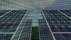 Animating binary code over solar panels in field. Technology, innovation, energy, sustainability, renewable, coding - Powered by Shutterstock - Get 15% off with code: PIKWIZARD15