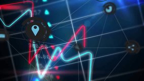 Animating social media icons and data charts over financial graphs and network connections. Animation, finance, technology - Powered by Shutterstock - Get 15% off with code: PIKWIZARD15
