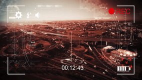 Surveillance and tracking animation over aerial view of busy urban highway. Technology, traffic, monitoring, cityscape, network, digital - Powered by Shutterstock - Get 15% off with code: PIKWIZARD15