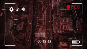 Aerial view of busy highway with data tracking animation over cityscape. Transportation, traffic, technology, analytics, urban, highways - Powered by Shutterstock - Get 15% off with code: PIKWIZARD15