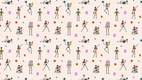 Funny Skeleton ready for school with school stationery. Old animation Loop Background. Video flat cartoon animation design element. 4K video footage - Powered by Shutterstock - Get 15% off with code: PIKWIZARD15