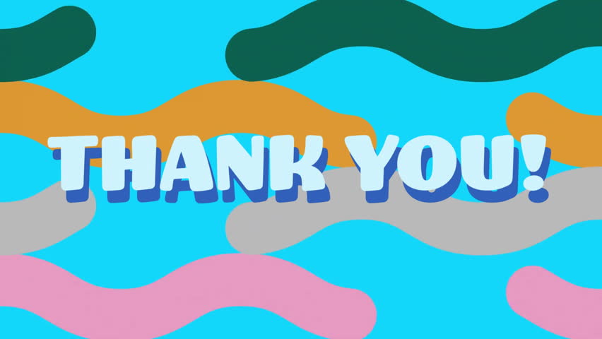 Thank you! text animation over colorful abstract shapes on blue background. motion graphics, design, digital, dynamic, creative, vibrant - Powered by Shutterstock - Get 15% off with code: PIKWIZARD15