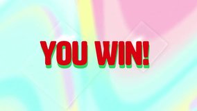 You win! text animation over colorful pastel background. Victory, celebration, confetti, banner, playful, bright - Powered by Shutterstock - Get 15% off with code: PIKWIZARD15