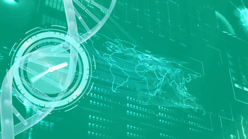 DNA strand and world map, scientific data processing animation. Science, technology, genetics, biology, research, innovation - Powered by Shutterstock - Get 15% off with code: PIKWIZARD15