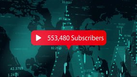 329,020 subscribers animation over digital world map with data points. global, visualization, analytics, statistics, connectivity, growth - Powered by Shutterstock - Get 15% off with code: PIKWIZARD15