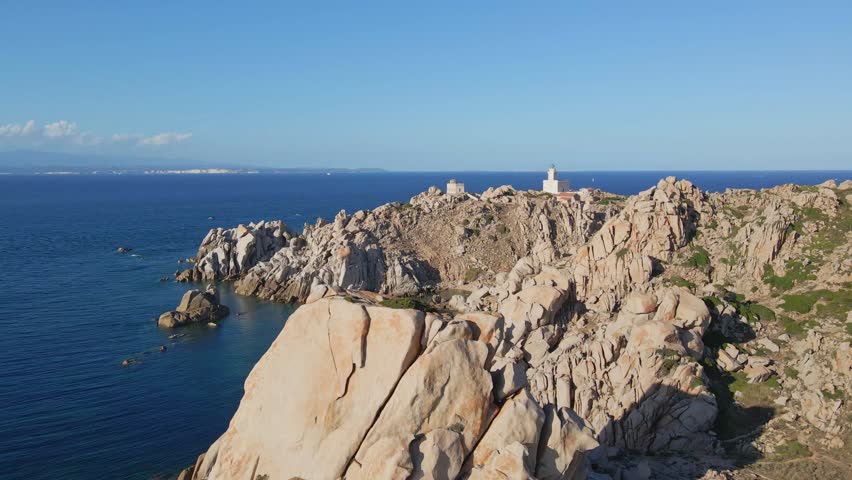 Aerial view from the drone of Capo Testa, also known as Valle della Luna, in the Municipality of Santa Teresa di Gallura.