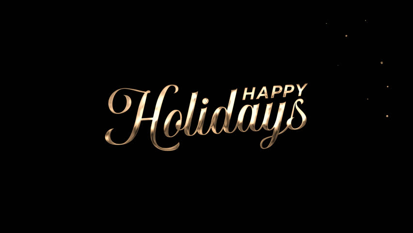 happy holidays text animation in gold, black and white color. It's good for celebrations, greetings, events, banner, etc.