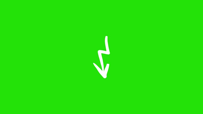 Animated Hand Drawn Doodle Arrows. Arrow sketch handmade doodle swipe up symbol sign isolated on green screen background.