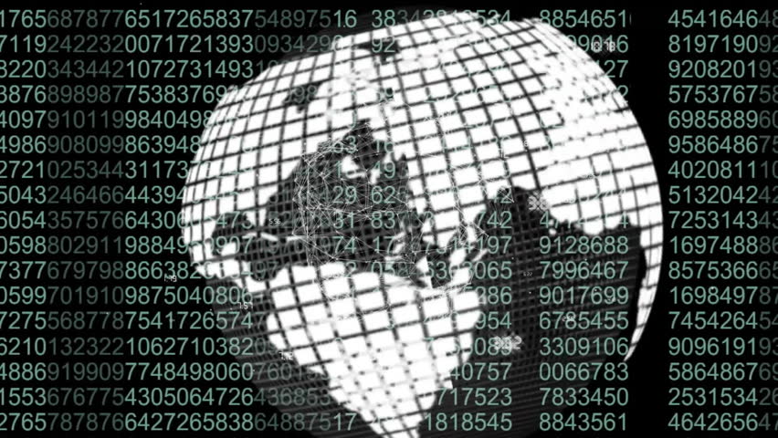 Rotating globe with grid lines and numbers, data processing animation. Globalization, technology, data analysis, visualization, network, digital - Powered by Shutterstock - Get 15% off with code: PIKWIZARD15