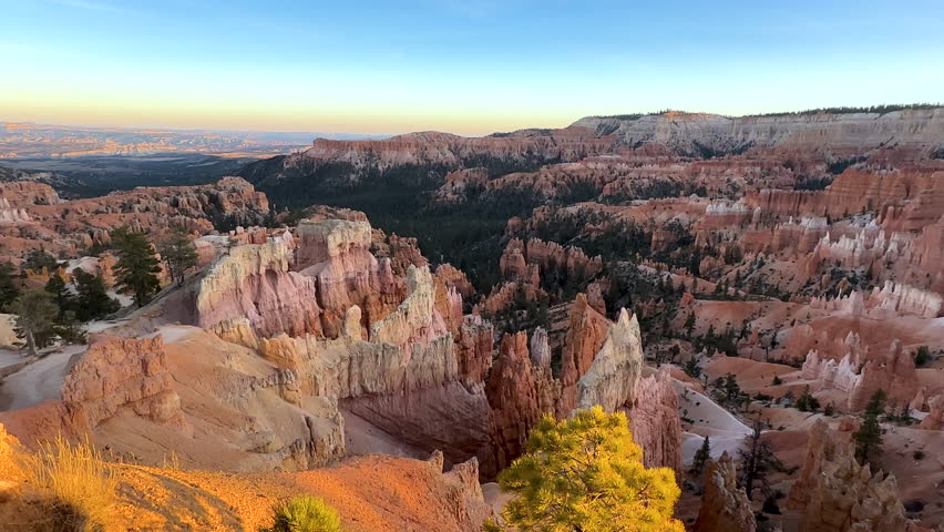 Ampitheater sunset hoodoo landscape of Bryce Canyon National Park Utah travel and tourism North America