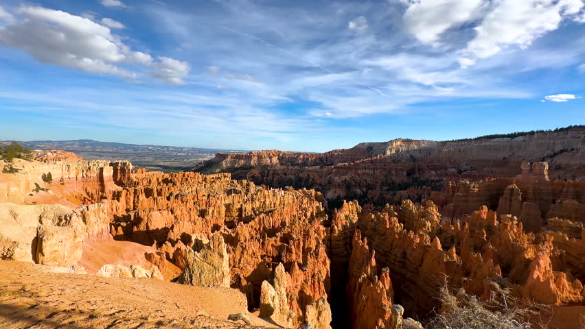 Red Hoodoos rock formations in majestic Ampitheater of Bryce Canyon National Park Utah USA travel and tourism