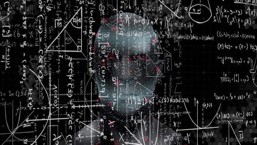 Animation of mathematical data processing over human head. Global artificial intelligence, science, connections, computing and data processing concept digitally generated video. - Powered by Shutterstock - Get 15% off with code: PIKWIZARD15