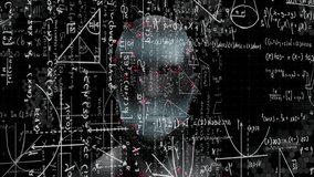 Animation of mathematical data processing over human head. Global artificial intelligence, science, connections, computing and data processing concept digitally generated video. - Powered by Shutterstock - Get 15% off with code: PIKWIZARD15