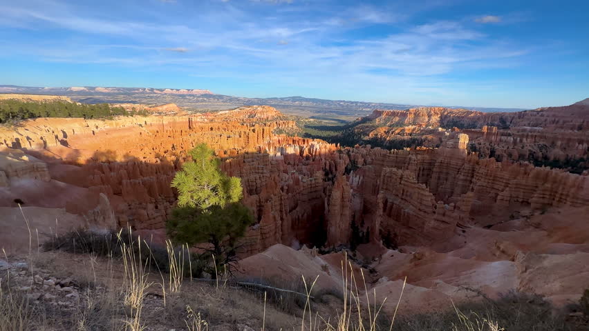 Dramatic Hoodoo rock formations from extreme weather environmental erosion in Bryce Canyon National Park Utah USA travel tourism
