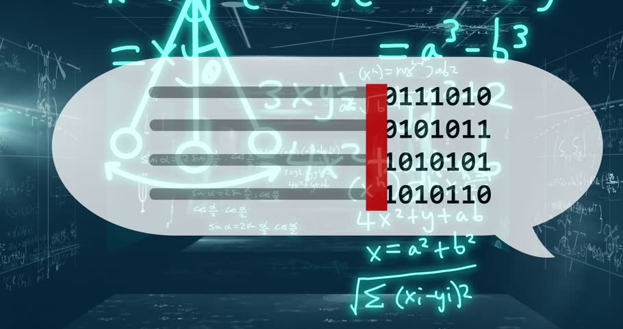 Animation of ai binary coding and mathematical data processing. Global artificial intelligence, science, connections, computing and data processing concept digitally generated video.