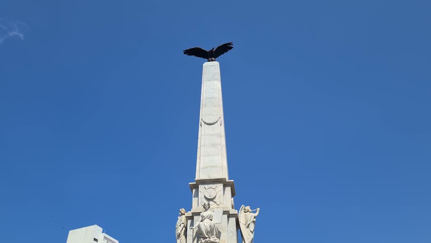 Cartagena, Colombia. Obelisk Monument in Centenatio Park on Sunny Day, Close Up