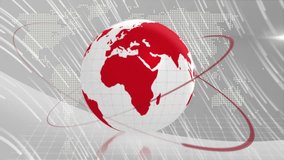 Rotating globe with red continents animation over digital world map background. Global, technology, earth, virtual, network, futuristic - Powered by Shutterstock - Get 15% off with code: PIKWIZARD15