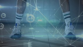 Playing basketball, person dribbling ball with data processing animation over. Sports, motion, technology, analytics, player, action - Powered by Shutterstock - Get 15% off with code: PIKWIZARD15