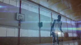 Network of connections and data processing animation over basketball player in action. Technology, innovation, sports, athlete, digital, connectivity - Powered by Shutterstock - Get 15% off with code: PIKWIZARD15