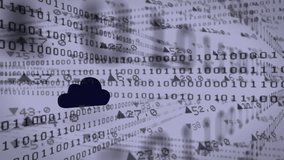 Cloud icon with binary code and data processing animation in background. Technology, digital, cloud computing, network, cybersecurity, software - Powered by Shutterstock - Get 15% off with code: PIKWIZARD15