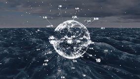 Glowing globe with data points animation over ocean waves. Technology, innovation, global, digital, futuristic, network - Powered by Shutterstock - Get 15% off with code: PIKWIZARD15
