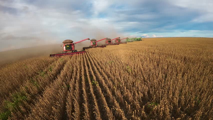Soybean harvest season shot by drone in Brazil